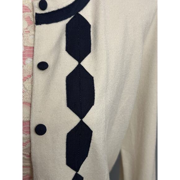 NWT Milly Of New York Womens Button Down Cardigan Sweater Cream Navy Blue Sz L - Picture 6 of 7